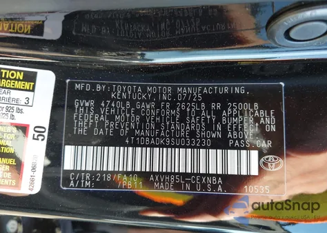 2025 Toyota Camry Le из США, поврежденный, VIN 4T1DBADK9SU033230